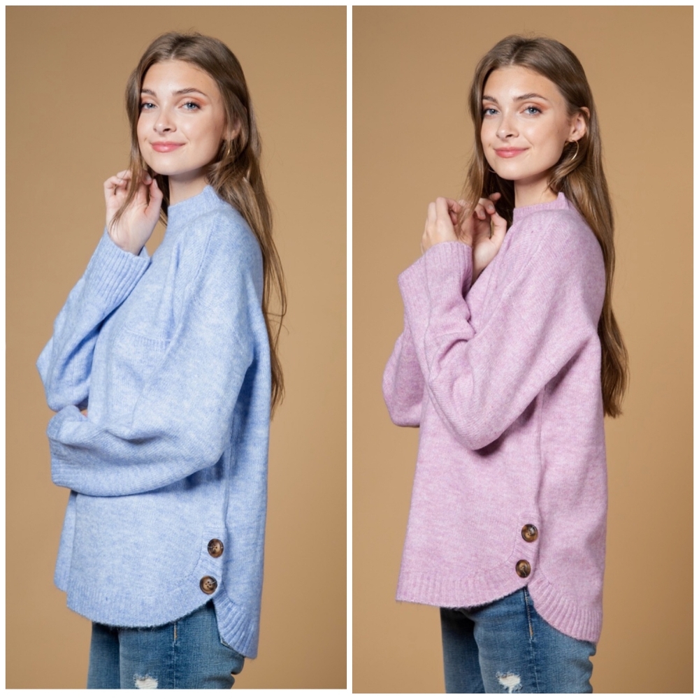 NEW IN By VERY J Cozy Chic Vintage Lilac Mock Neck Relaxed Fit Sweater - Picture 5 of 7